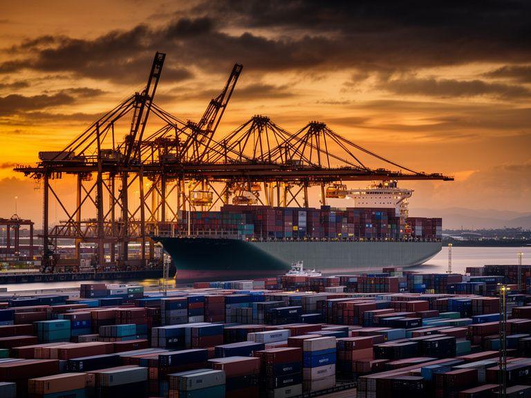 Quayside cranes loading containers onto a vessel at Port Klang