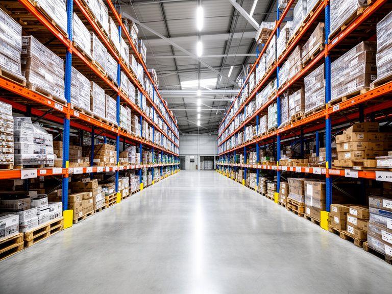 High-bay racking inside the Shah Alam bonded warehouse with palletised stock
